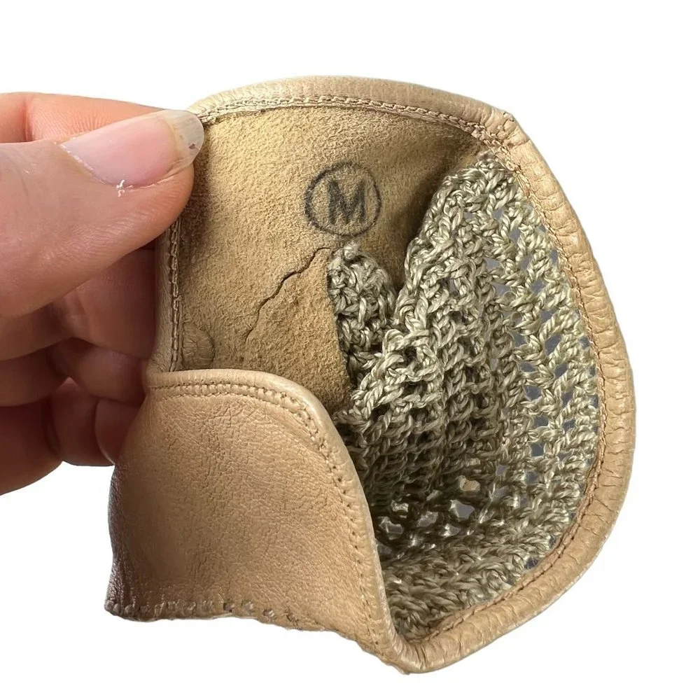 Vintage 50s Tan Crochet Leather Driving Gloves Medium